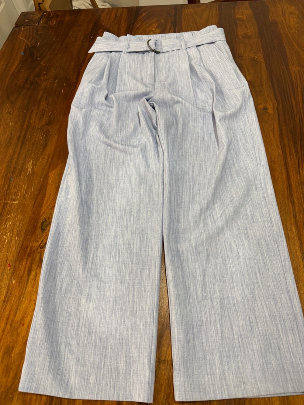 Nine West High Rise Wide Leg Belted Trouser Pants Light Blue Sz 14